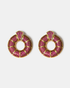 Pink zircon donut hoop earrings in gold-tone finish