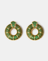 Green zircon donut hoop earrings in gold-tone finish