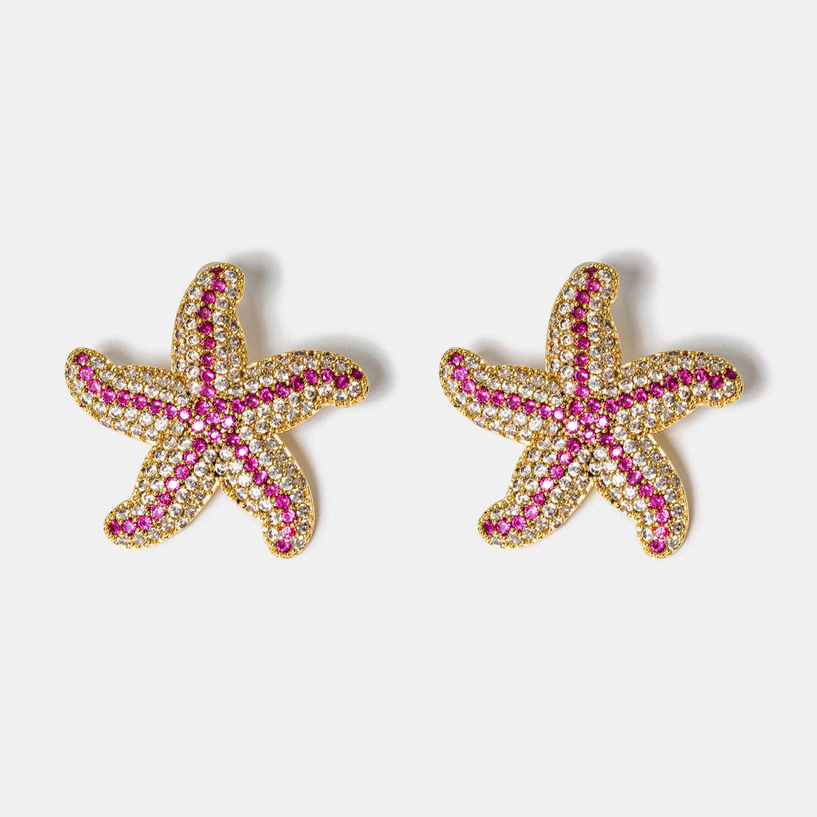 Pink zircon starfish stud earrings