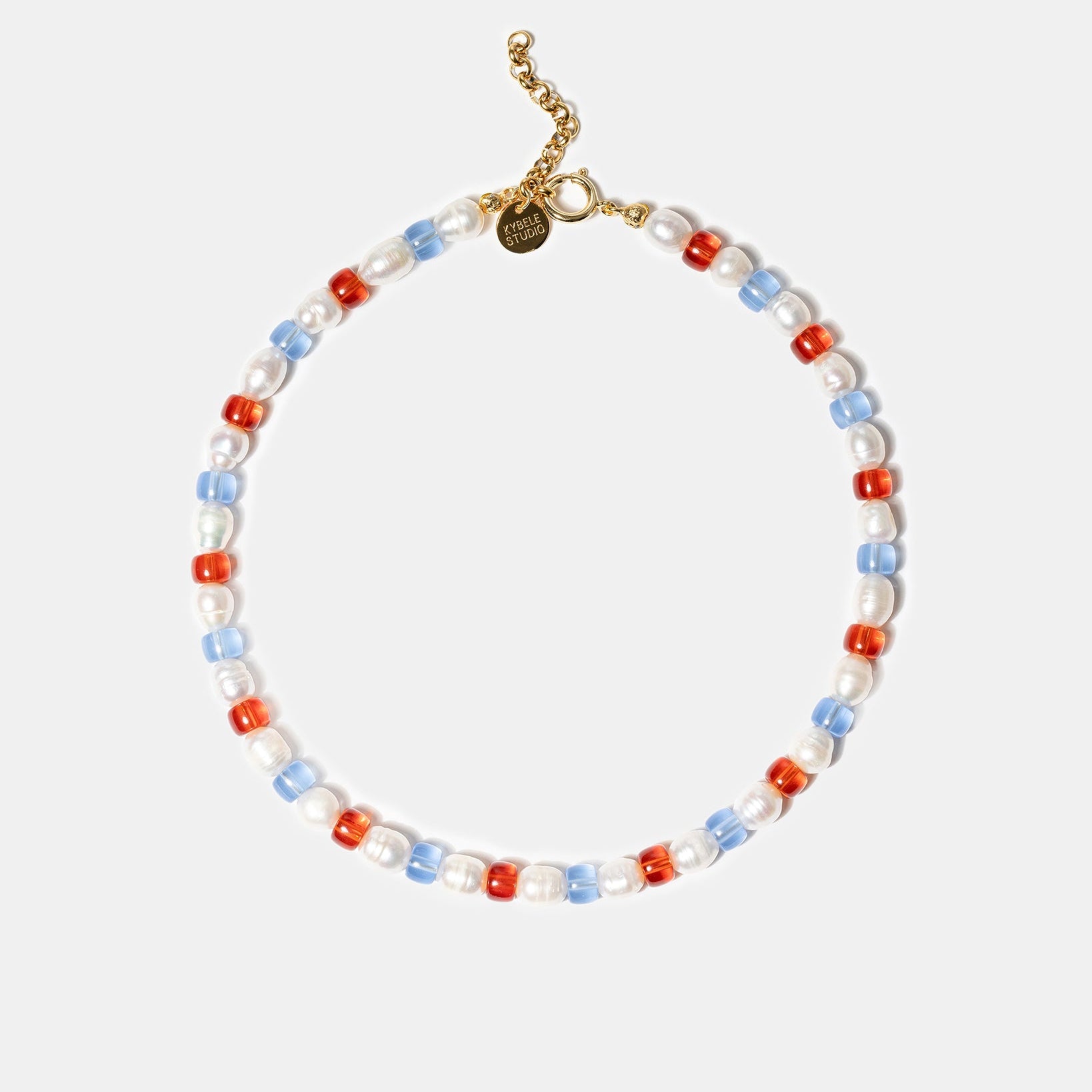 Colorful freshwater pearl necklace with glass beads