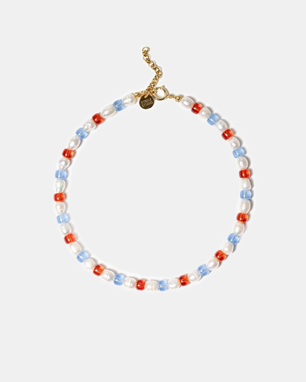 Colorful freshwater pearl necklace with glass beads
