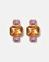 Gold geometric stud earrings with pink and amber gemstones