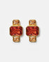 Gold geometric stud earrings with pink and amber gemstones