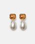 Gold pearl drop earrings with champagne gemstones