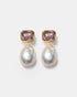 Gold pearl drop earrings with crystal gemstones