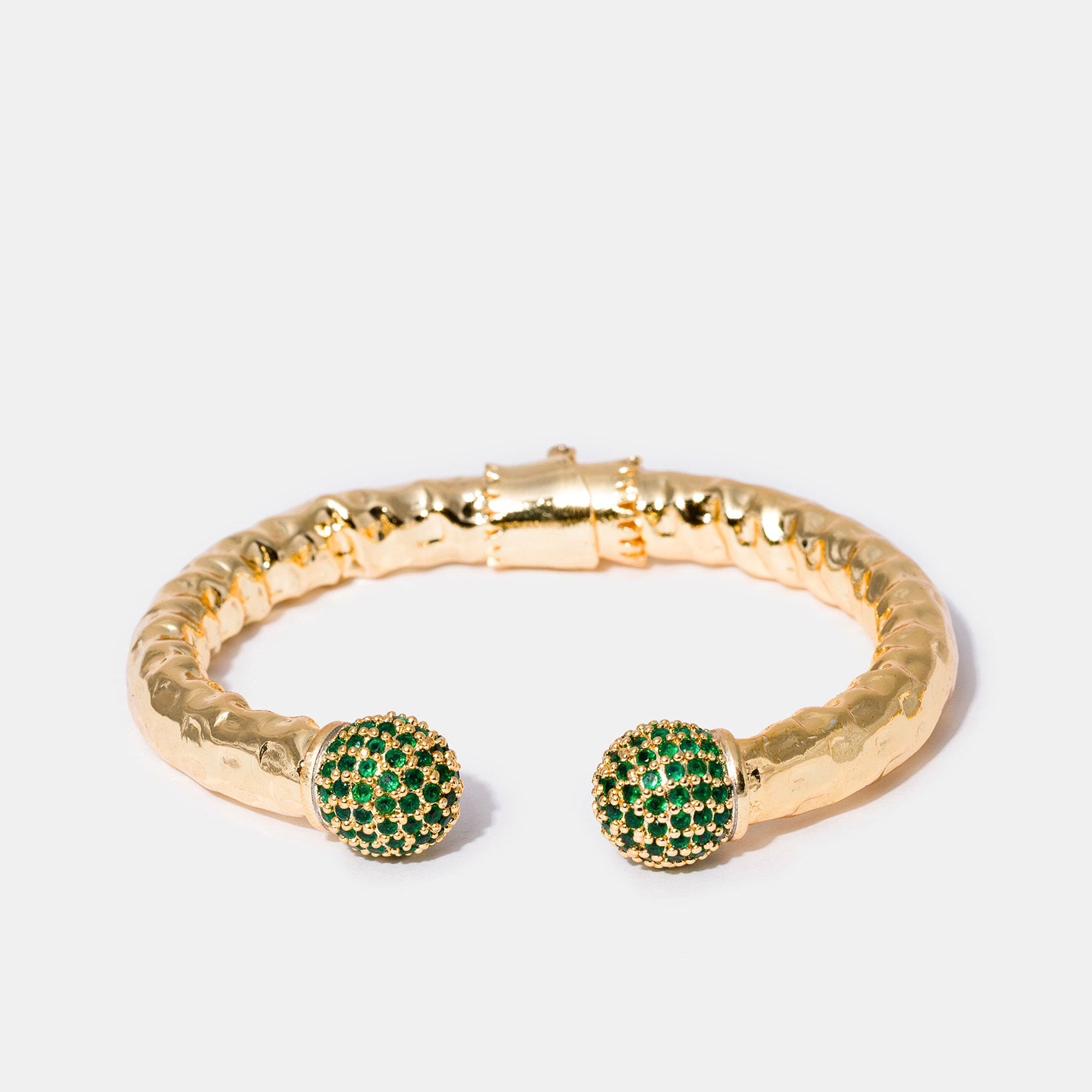 Gold-plated bangle bracelet with green zircon stone accents