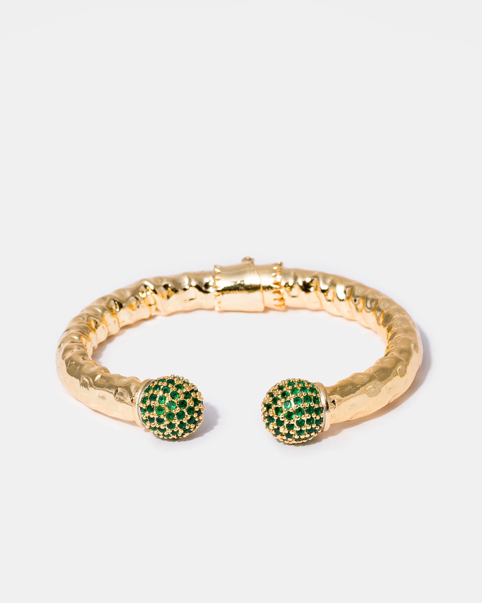 Gold-plated bangle bracelet with green zircon stone accents