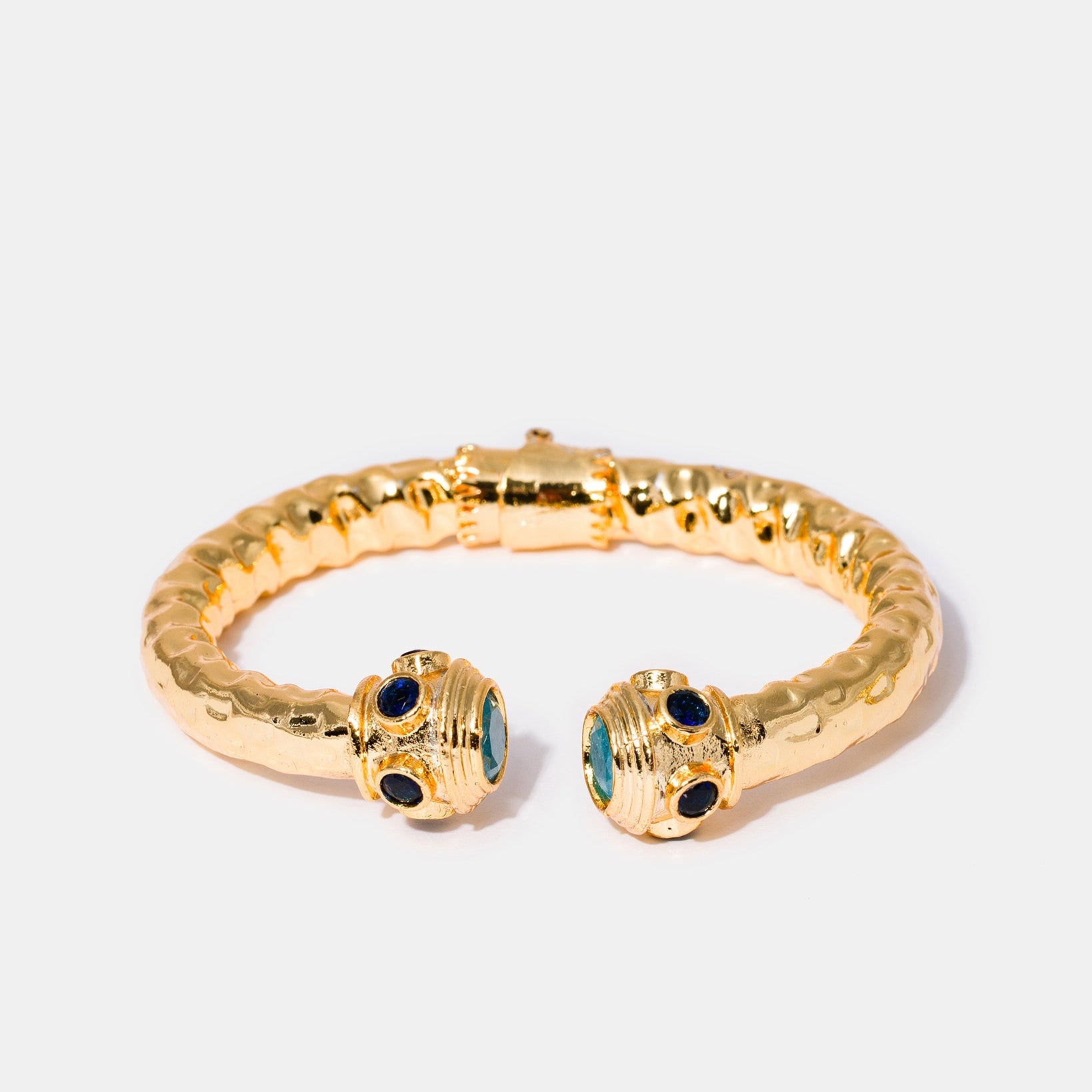 Gold-plated zircon bangle bracelet with sculptural open design