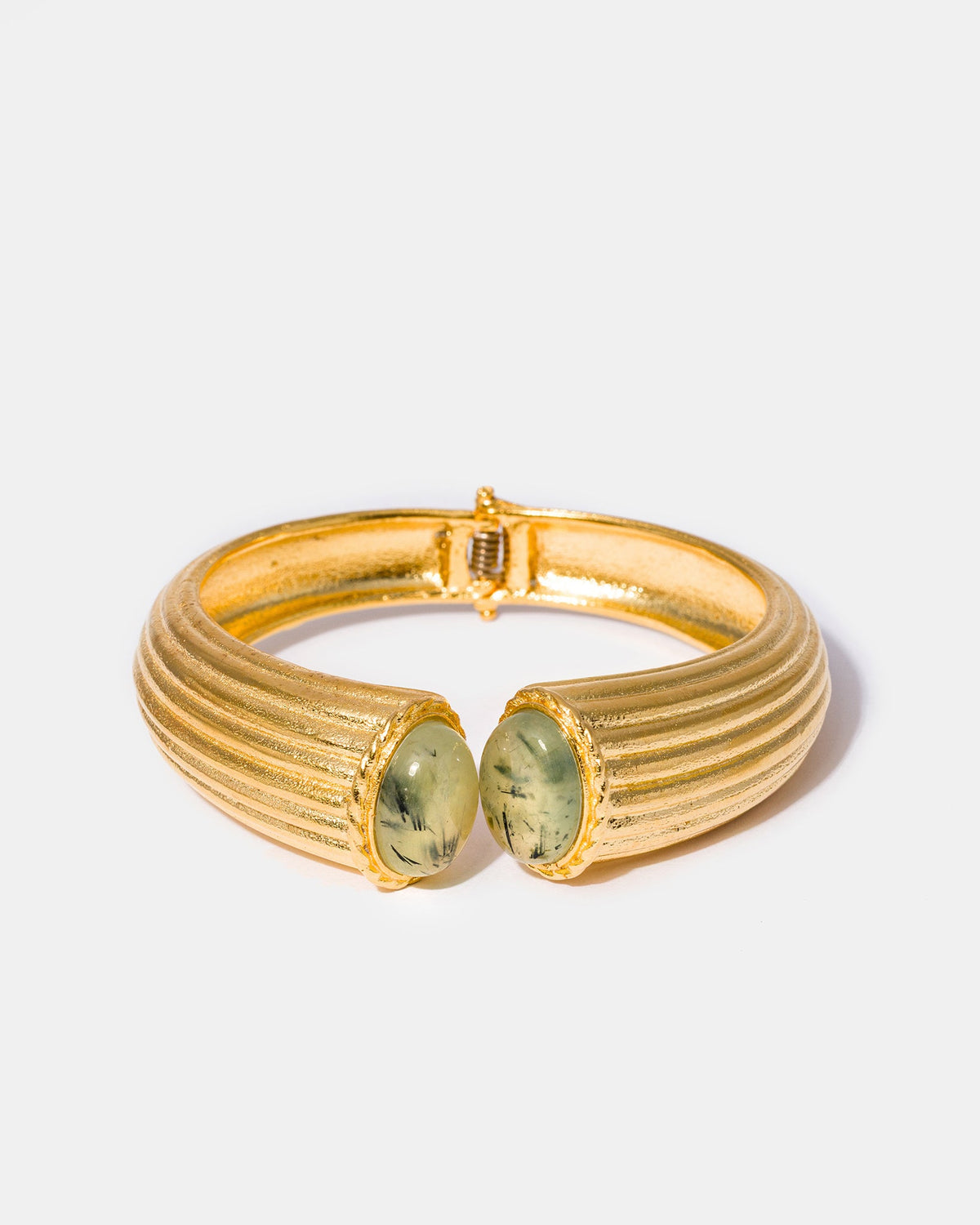 Prehnite cuff bracelet flatlay