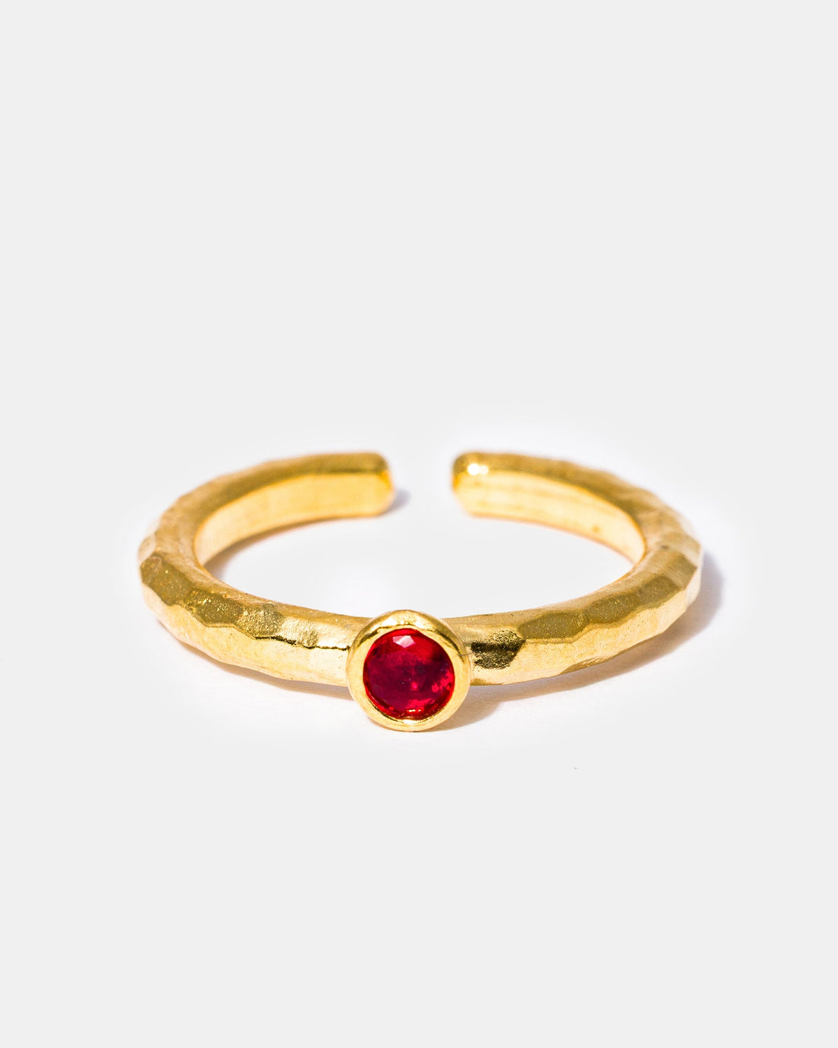Adjustable hammered gold ruby ring
