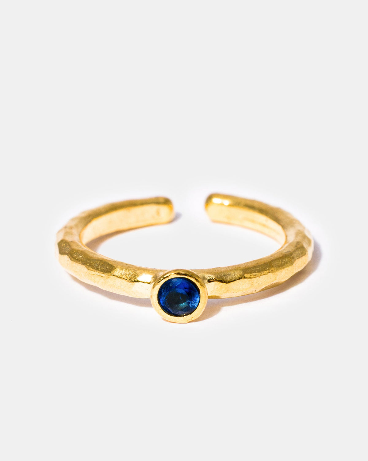 Adjustable hammered gold sapphire ring