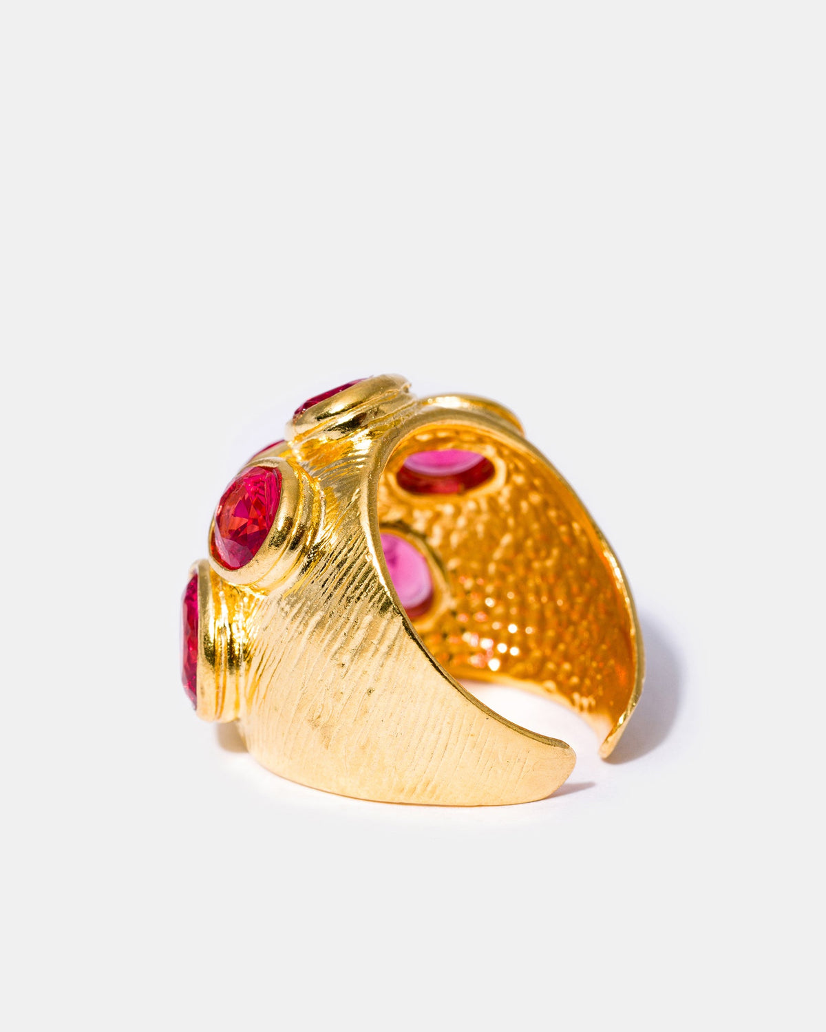 Side view of gold blush gemstone ring