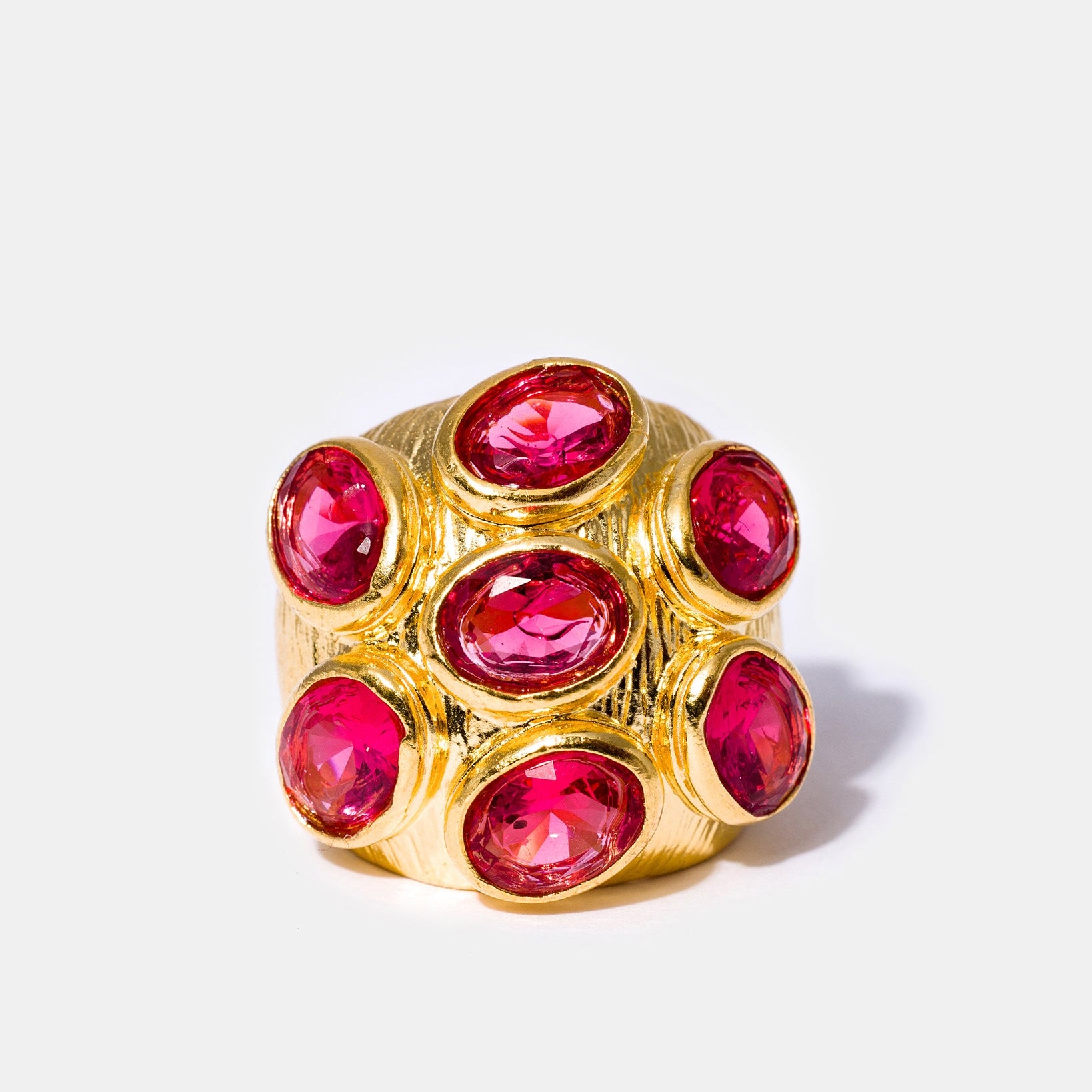 Gold blush multi-gemstone cocktail ring with pink cubic zirconia