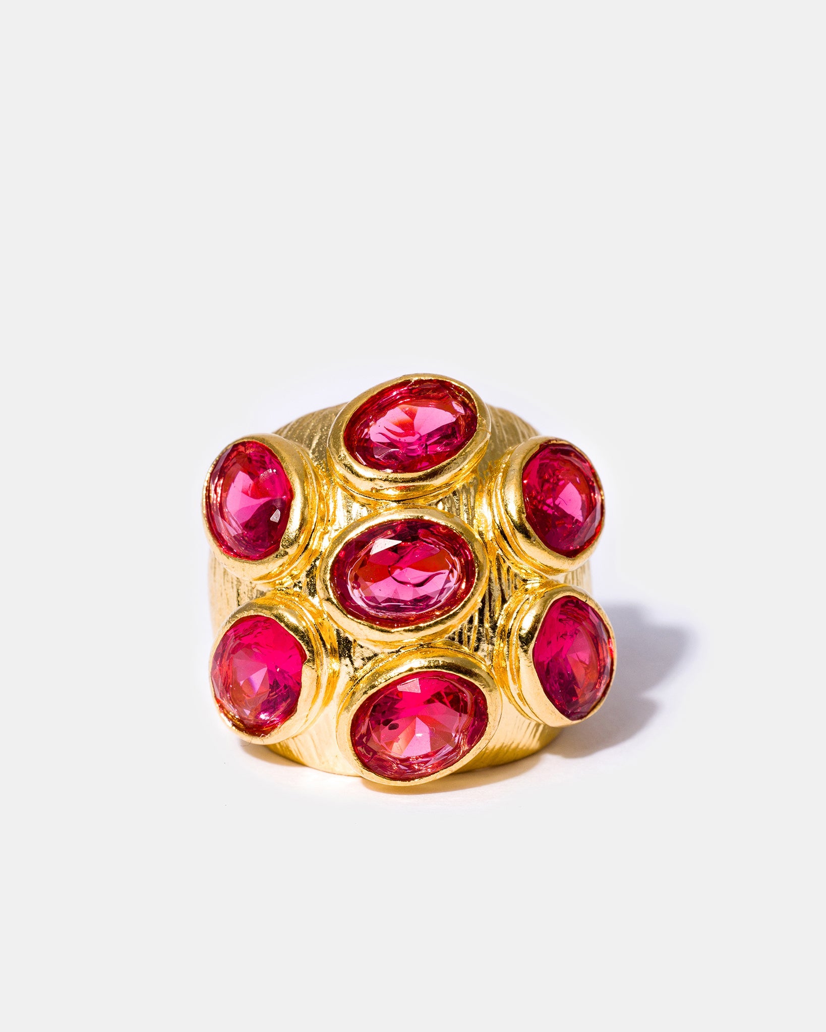 Gold blush multi-gemstone cocktail ring with pink cubic zirconia