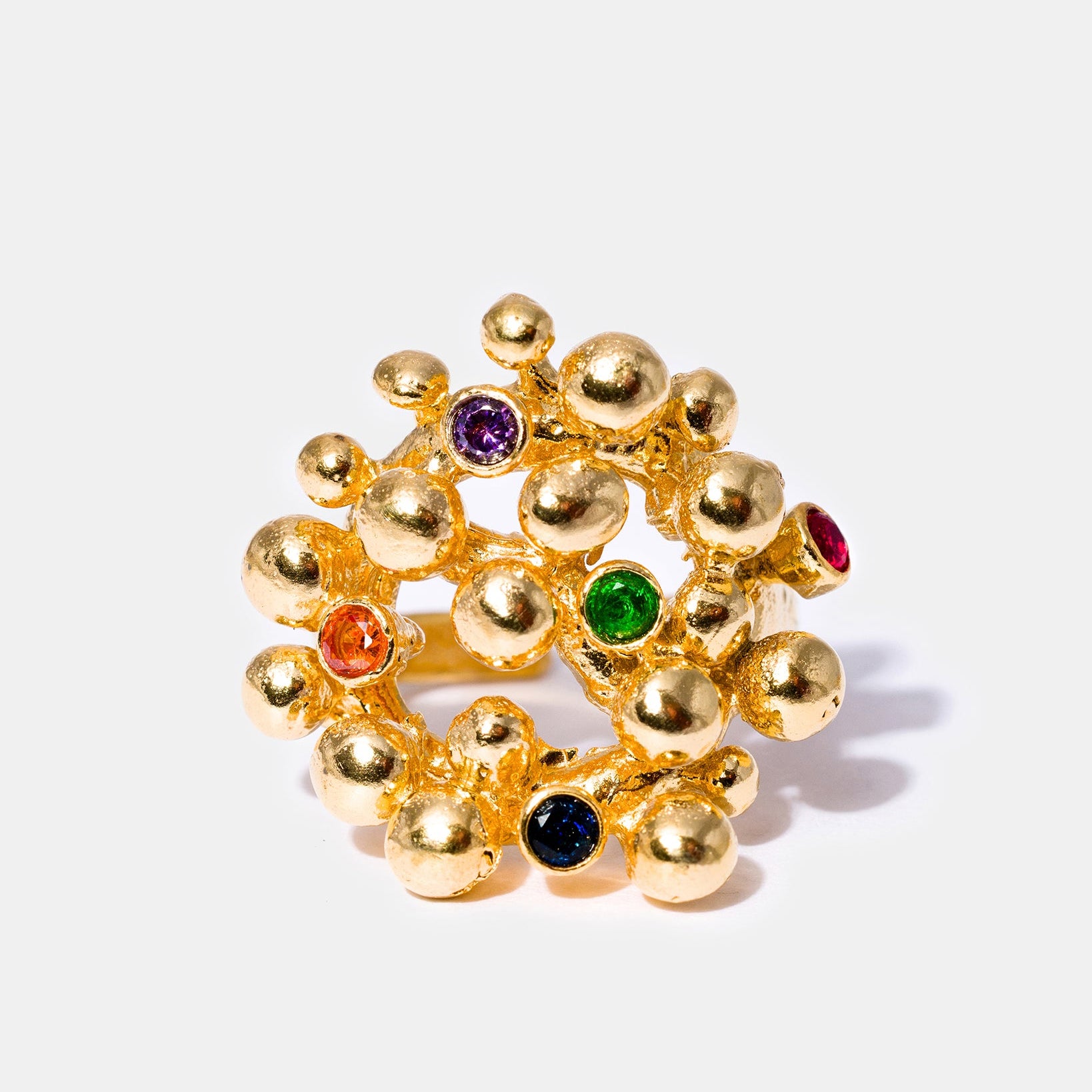 Gold gemstone bouquet ring with multicolor stones