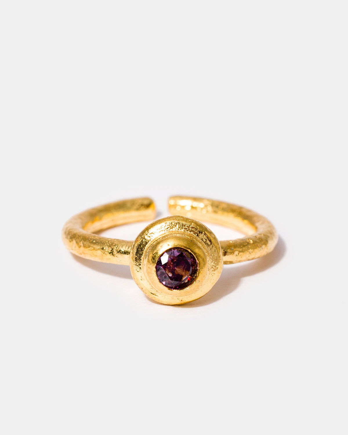 Gold gemstone ring with amethyst cubic zirconia