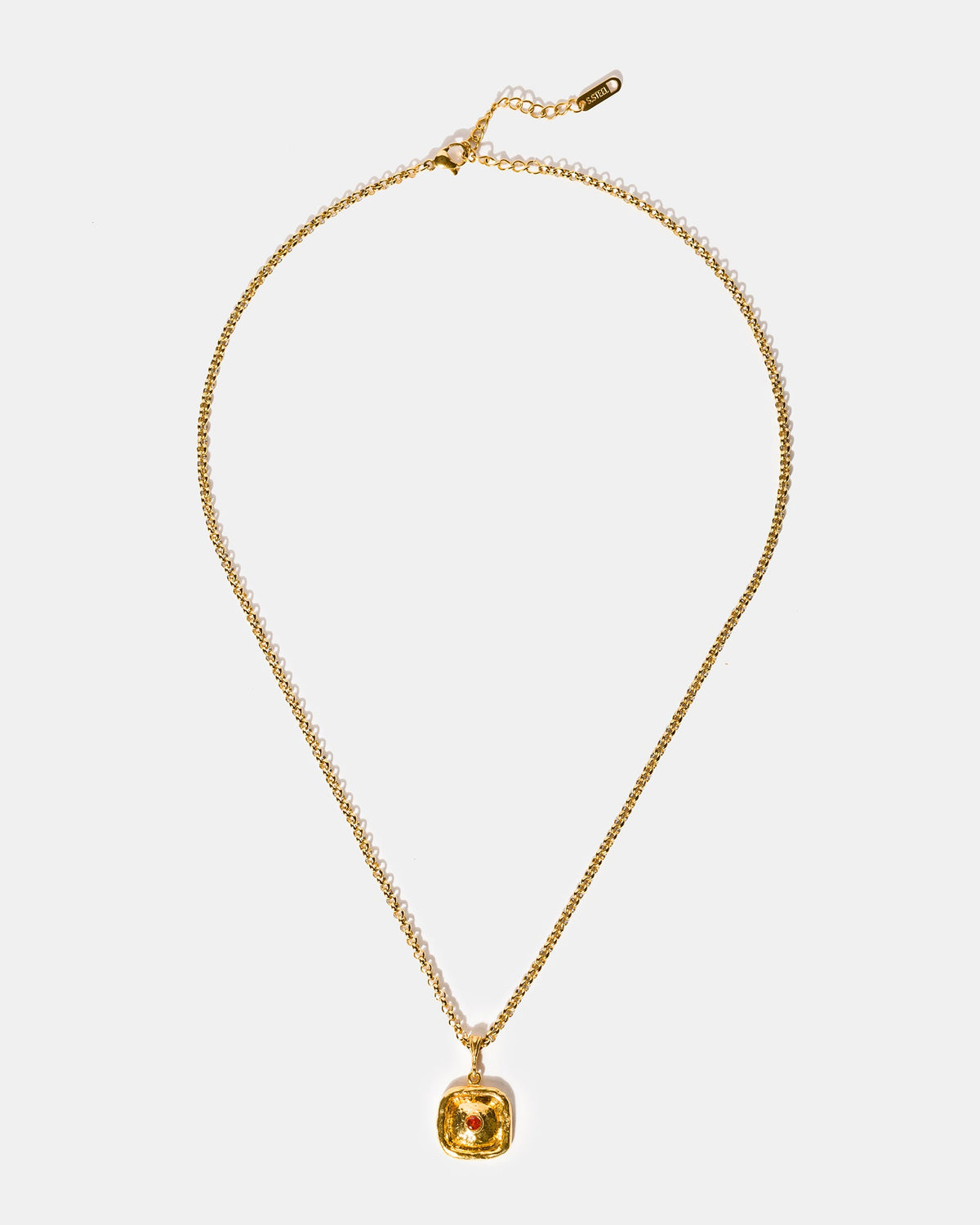 Full-length gold necklace with square citrine pendant