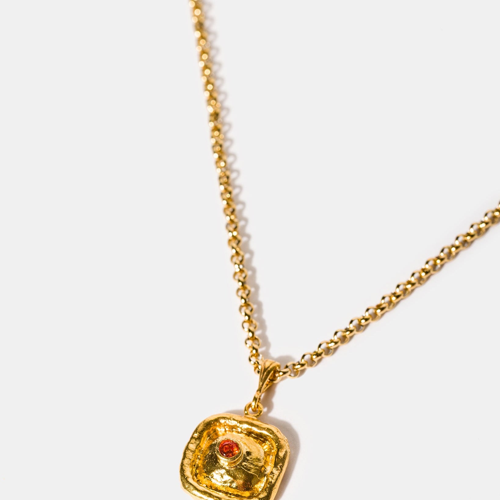 Gold square pendant necklace with citrine cubic zirconia