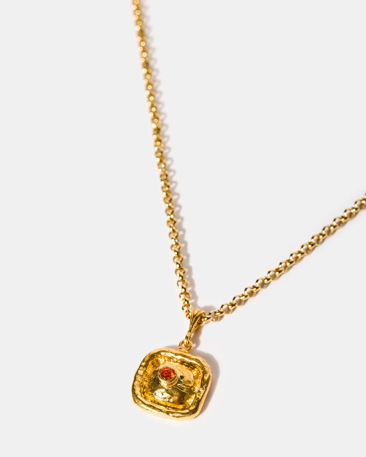 Gold square pendant necklace with citrine cubic zirconia