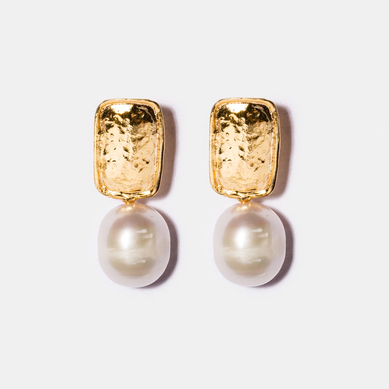Baroque freshwater pearl drop earrings with gold plated rectangular studs
