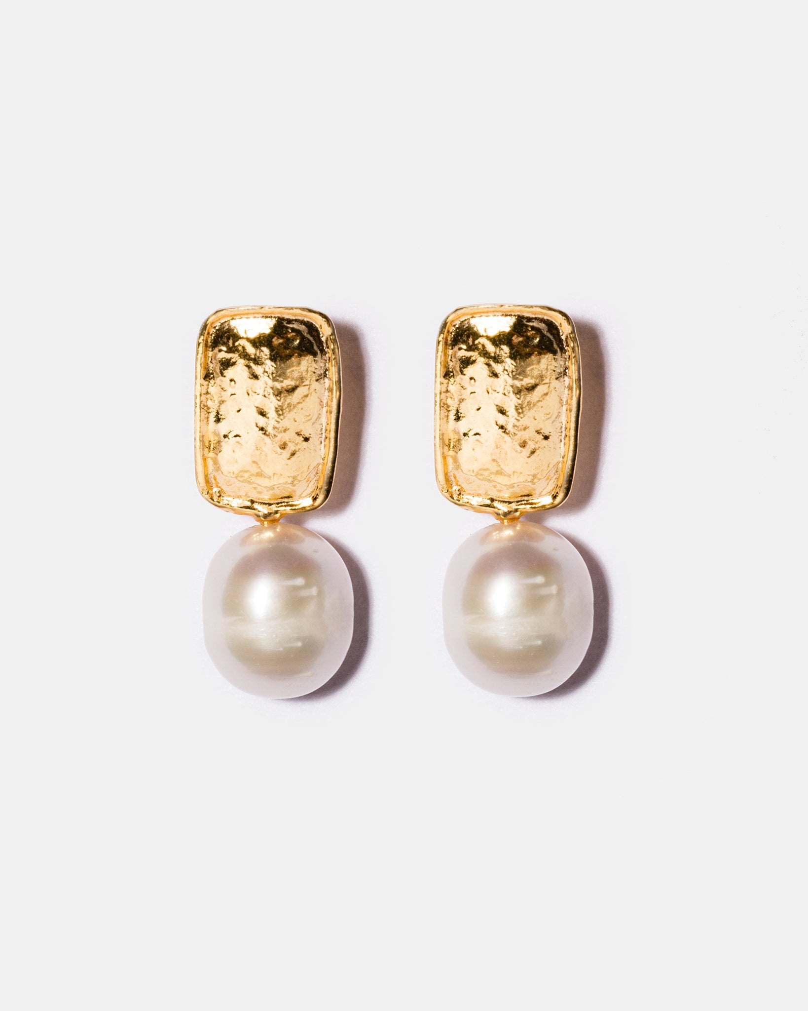 Baroque freshwater pearl drop earrings with gold plated rectangular studs