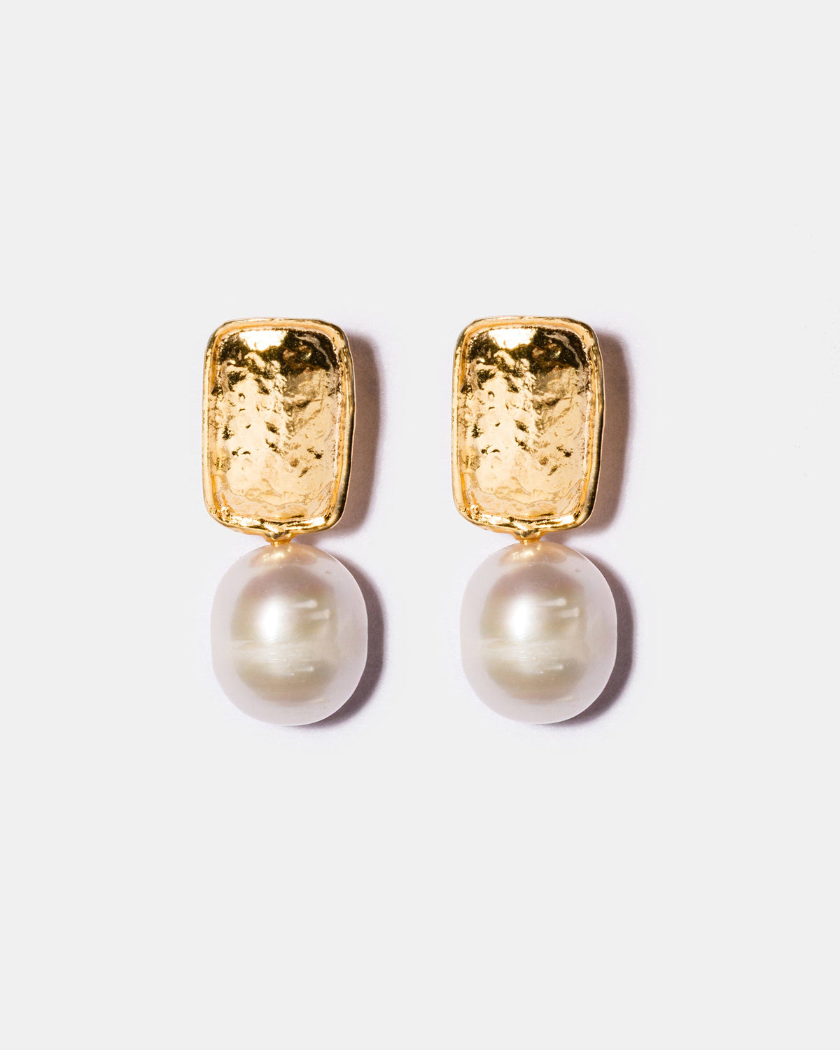 Baroque freshwater pearl drop earrings with gold plated rectangular studs