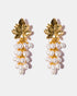 Freshwater pearl cluster earrings with textured gold leaf design and 18k gold-plated brass
