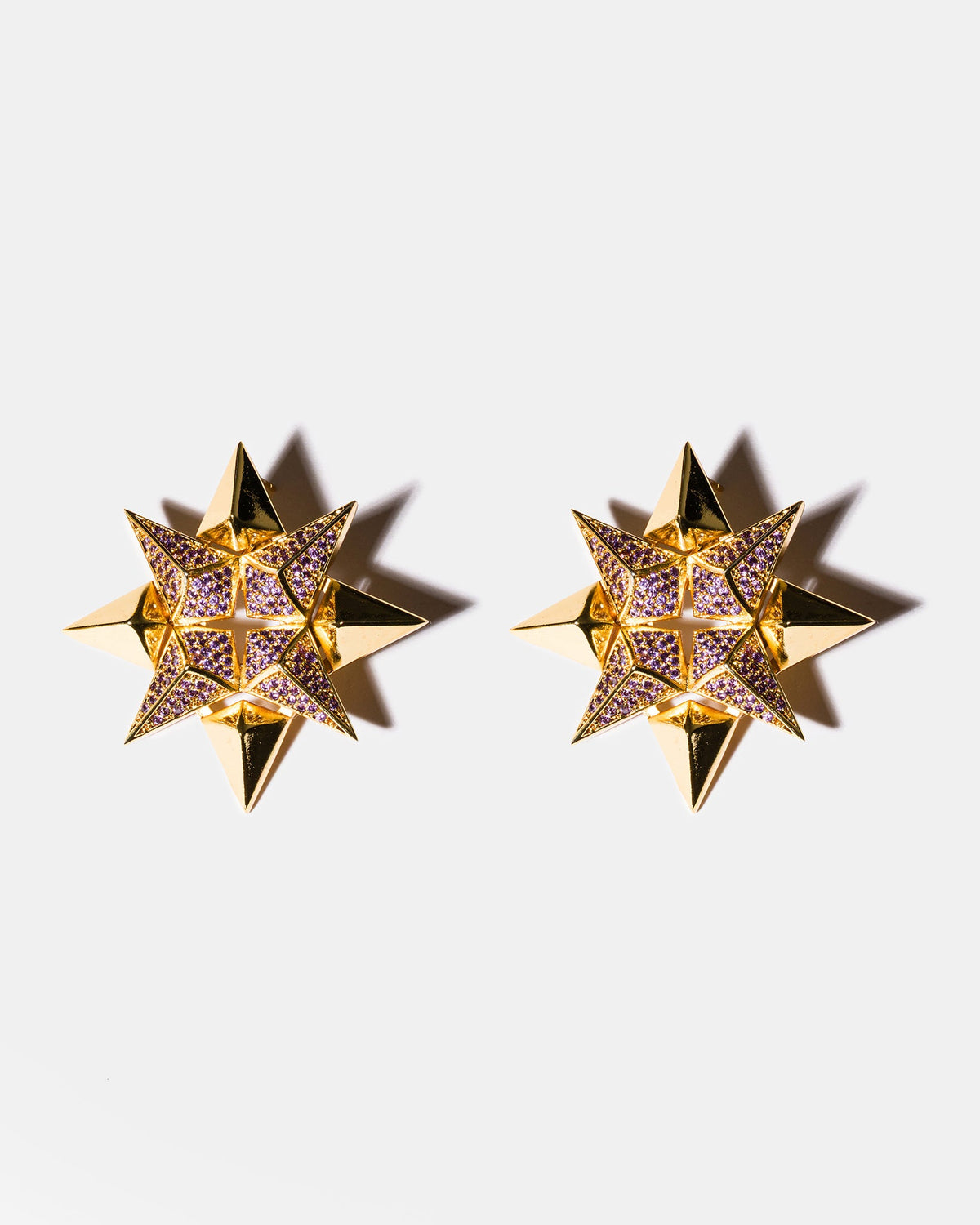 Amethyst starburst earrings flatlay