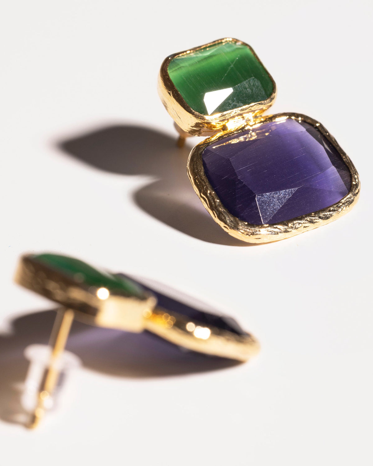 Color block Cat’s Eye earrings close-up