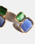 Blue and green gemstone earrings close-up
