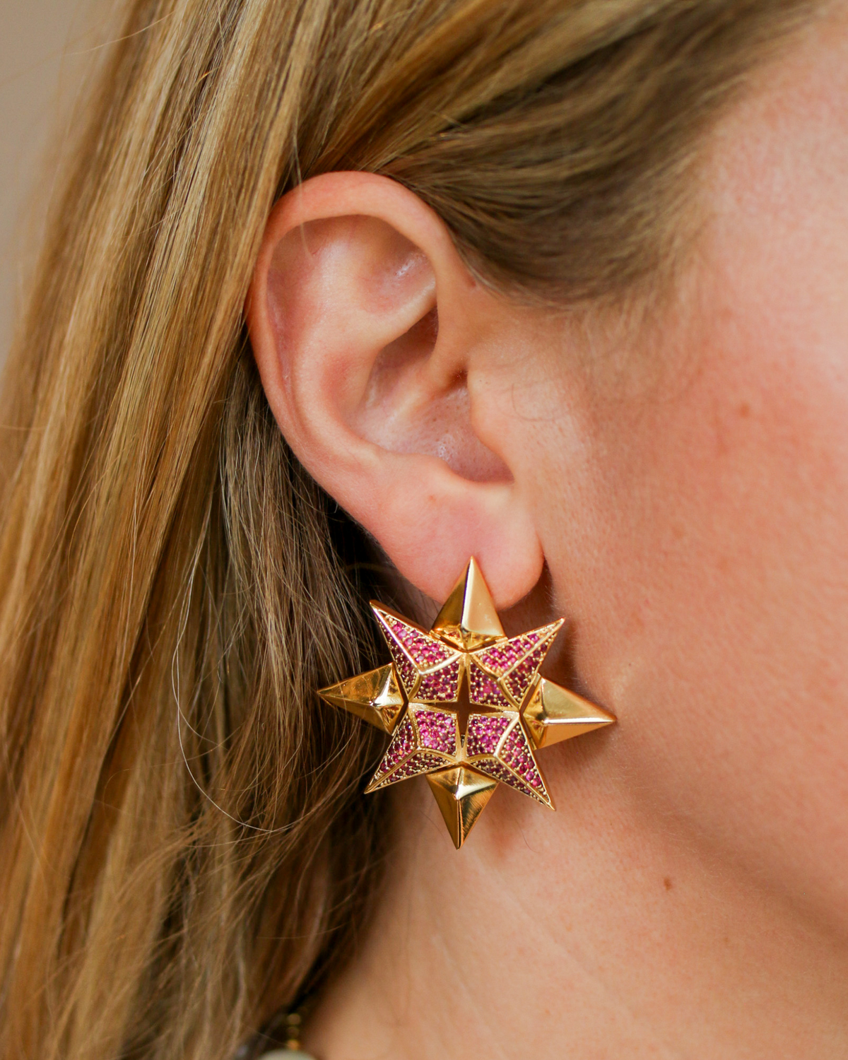 Celestial ruby earrings side profile