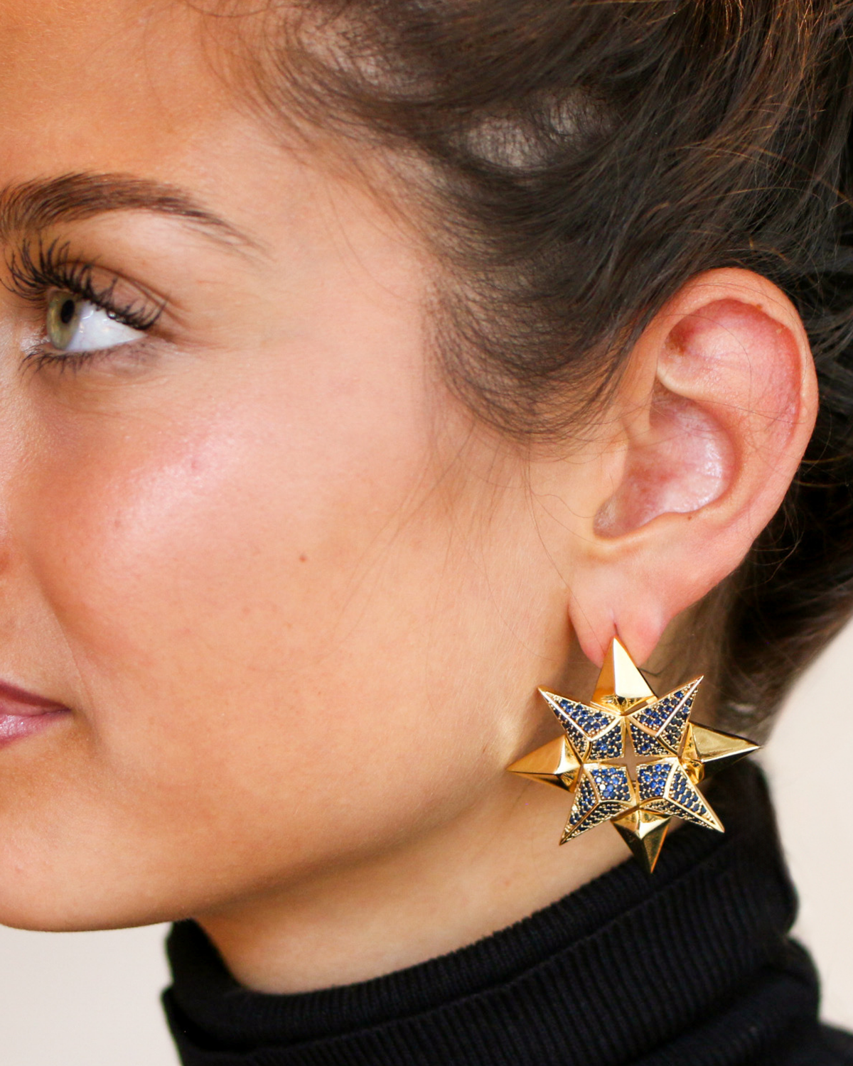 Celestial blue gemstone earrings portrait