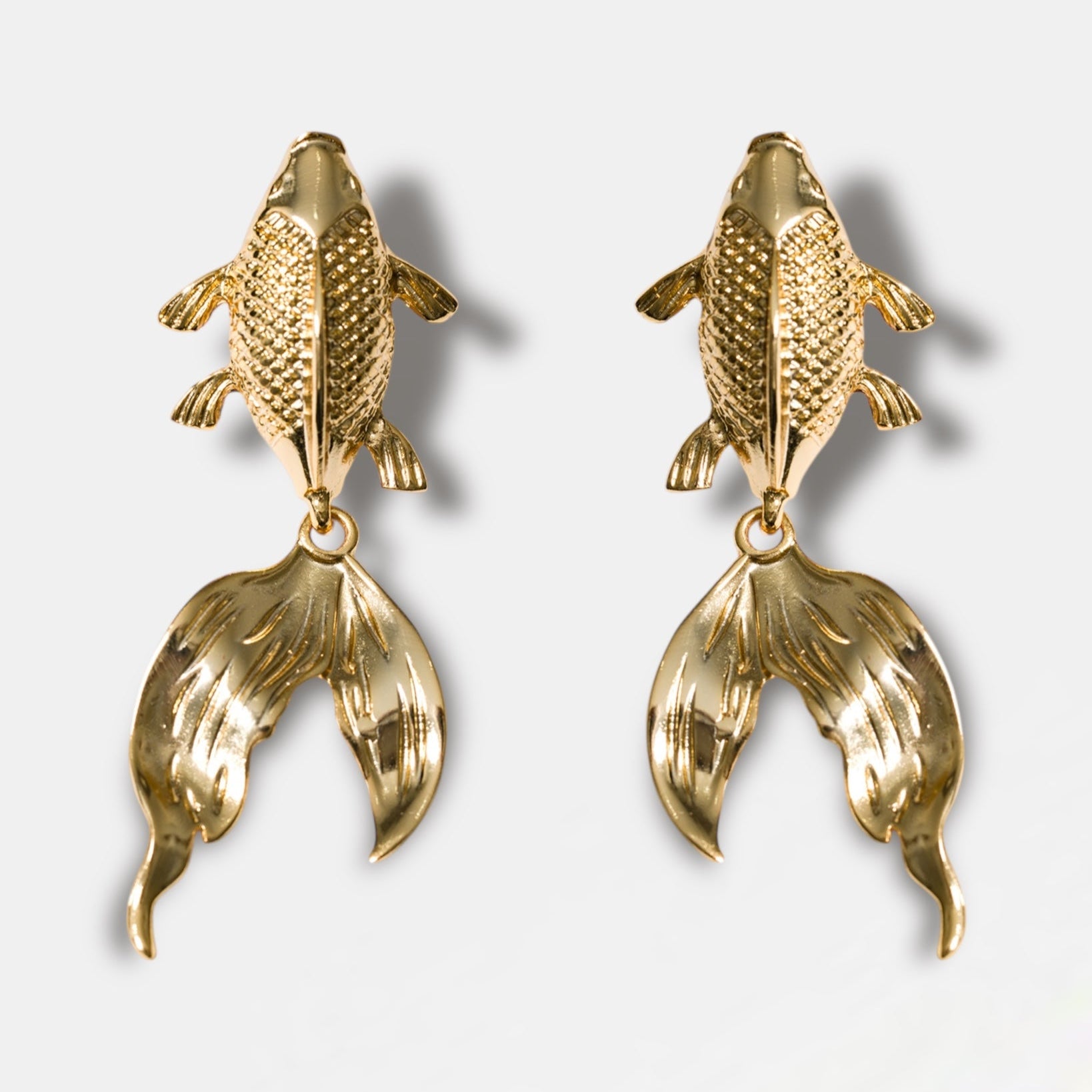 Koi fish statement earrings in gold-tone finish