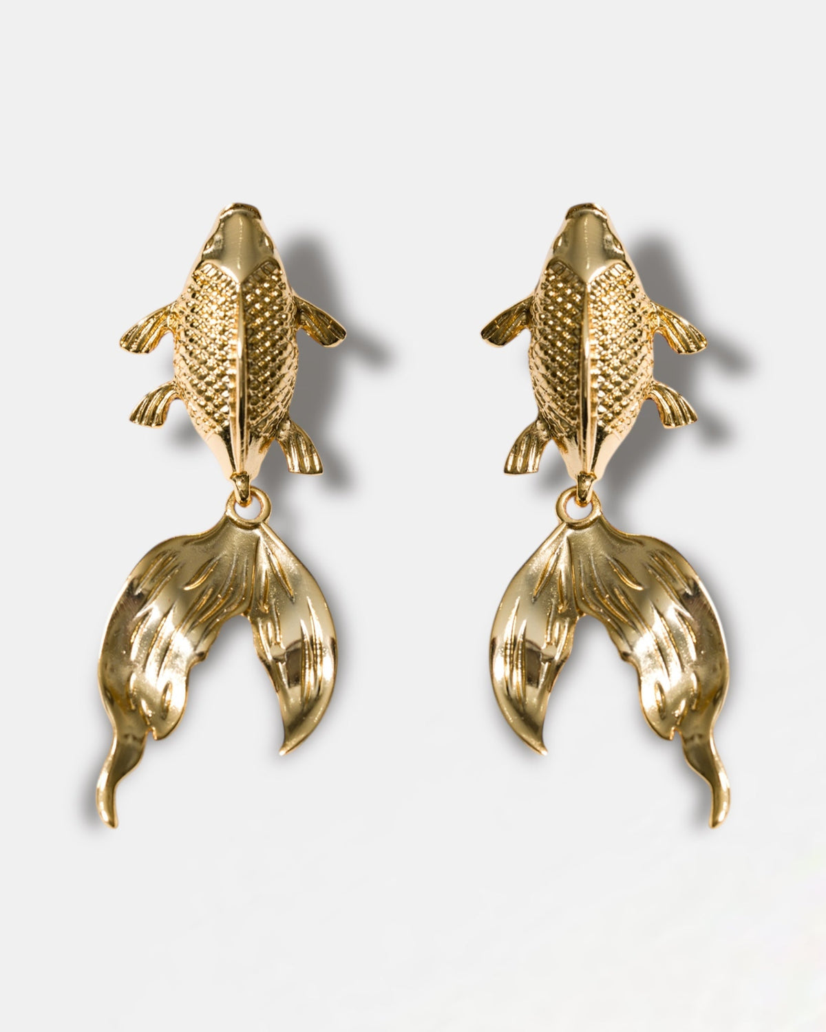 Koi fish statement earrings in gold-tone finish