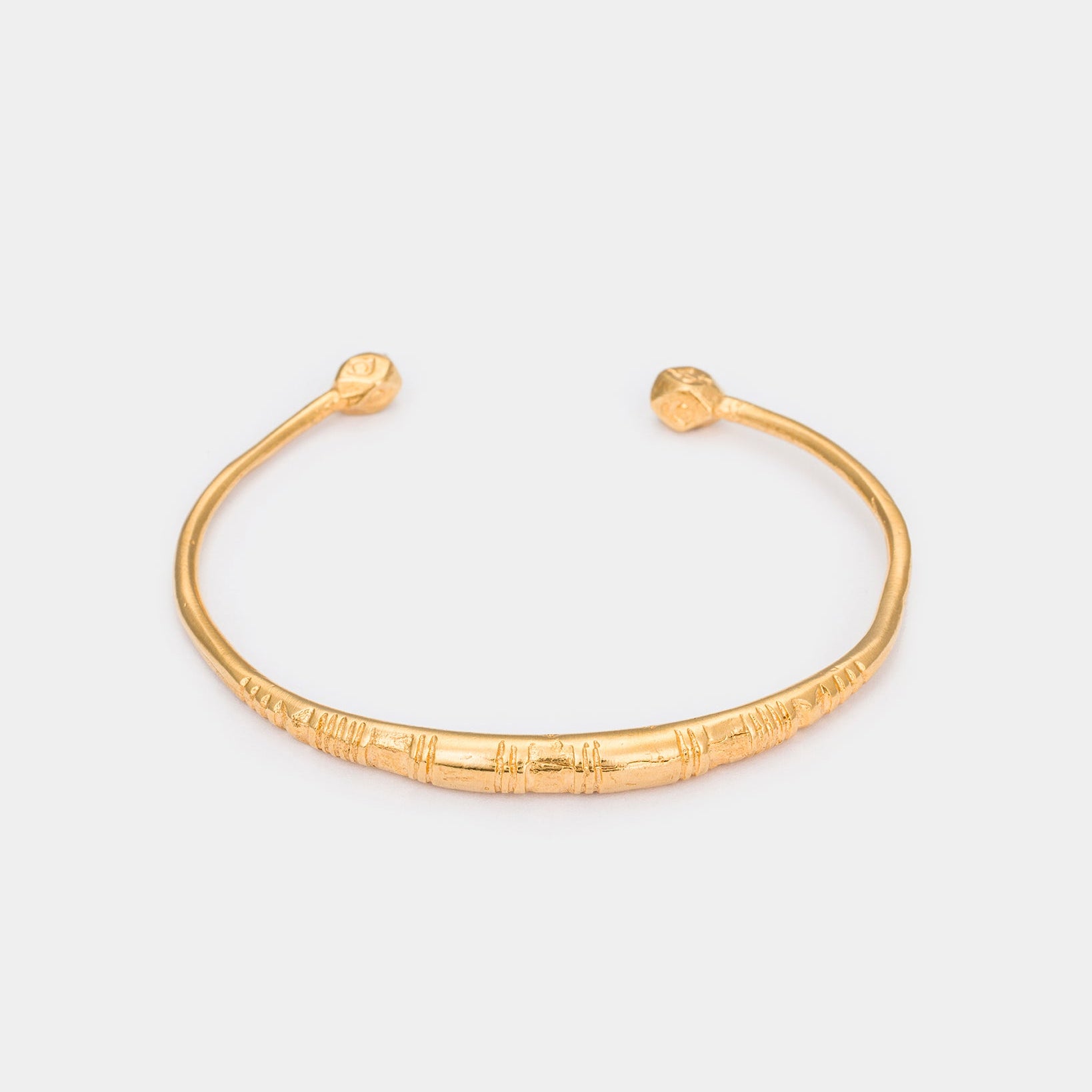 Textured Bamboo gold-plated cuff bracelet inspired by natural bamboo shapes
