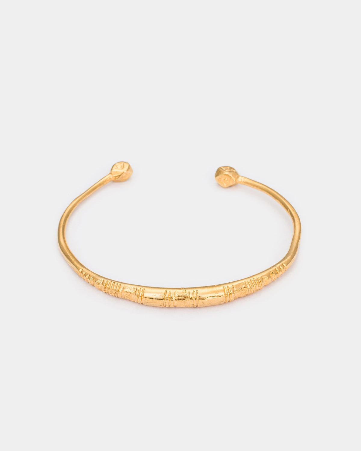 Textured Bamboo gold-plated cuff bracelet inspired by natural bamboo shapes