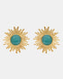 Celestial Radiance gold sunburst earrings featuring natural green aventurine stones