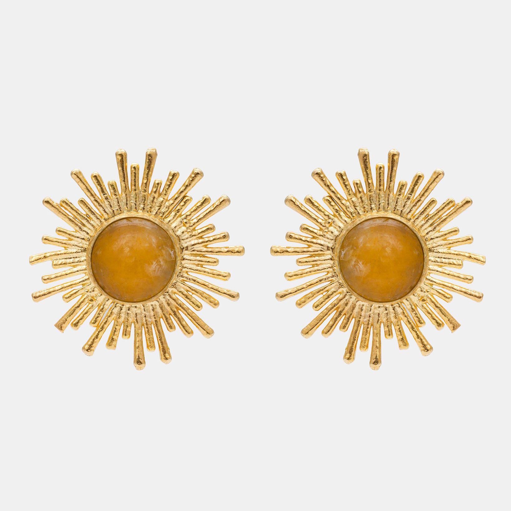 Celestial radiance citrine earrings with sunburst design and 18k gold-plated brass