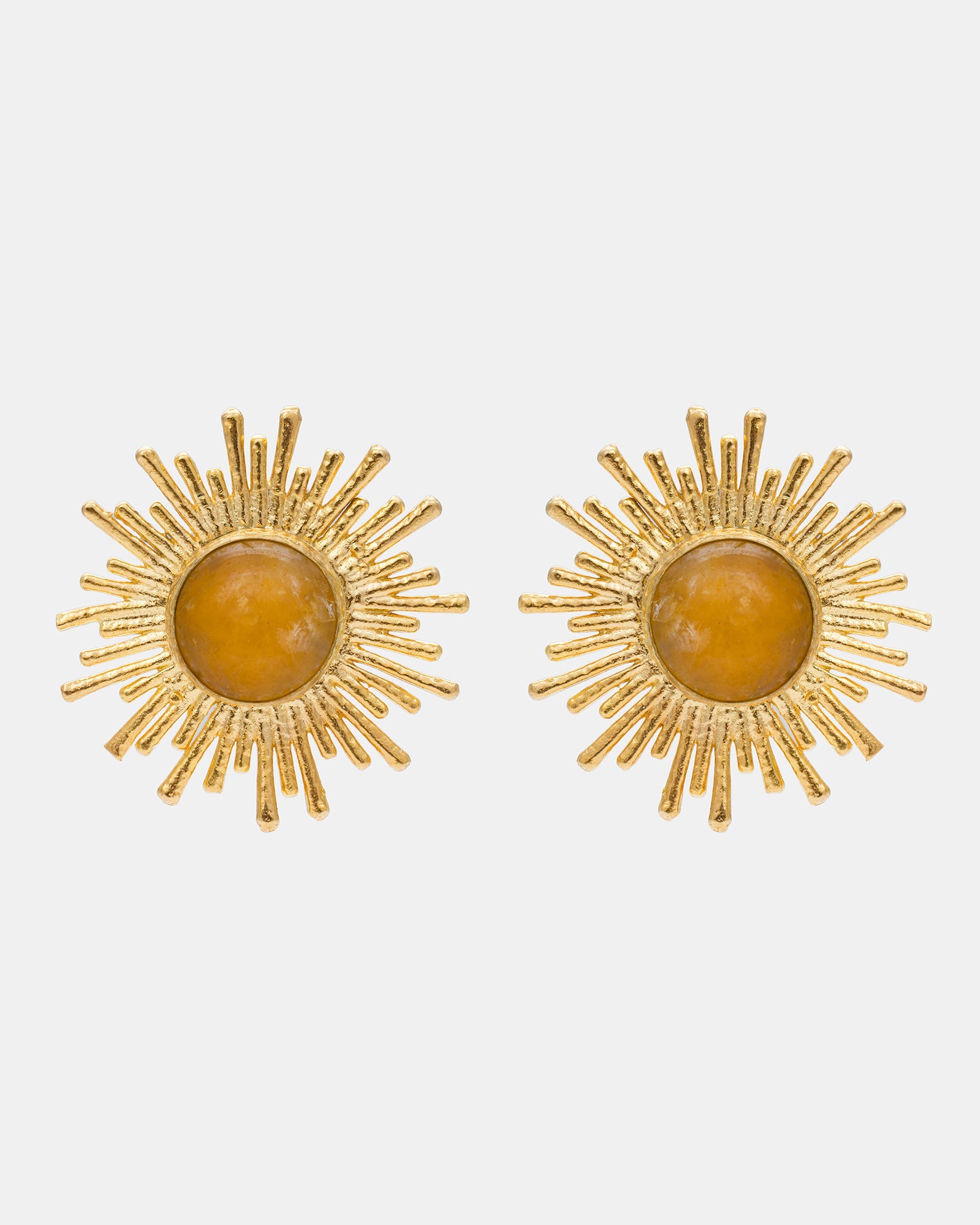 Celestial radiance citrine earrings with sunburst design and 18k gold-plated brass