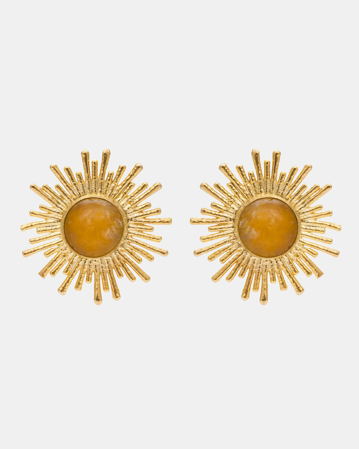 Celestial radiance citrine earrings with sunburst design and 18k gold-plated brass