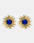 Celestial Radiance gold sunburst earrings featuring deep blue lapis lazuli gemstones