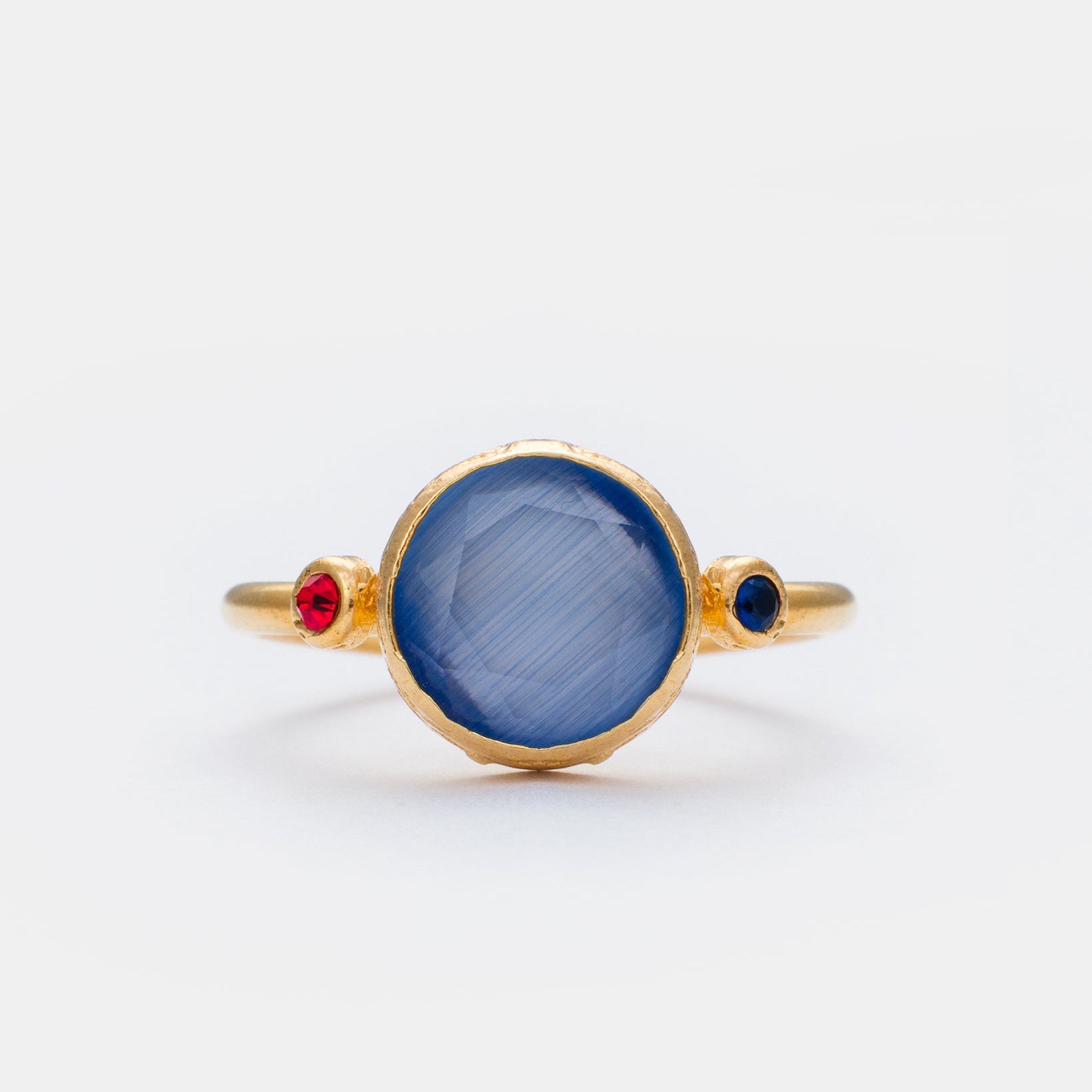 Sapphire Sky Cat's Eye adjustable ring with blue cat eye gemstone and zircon accents