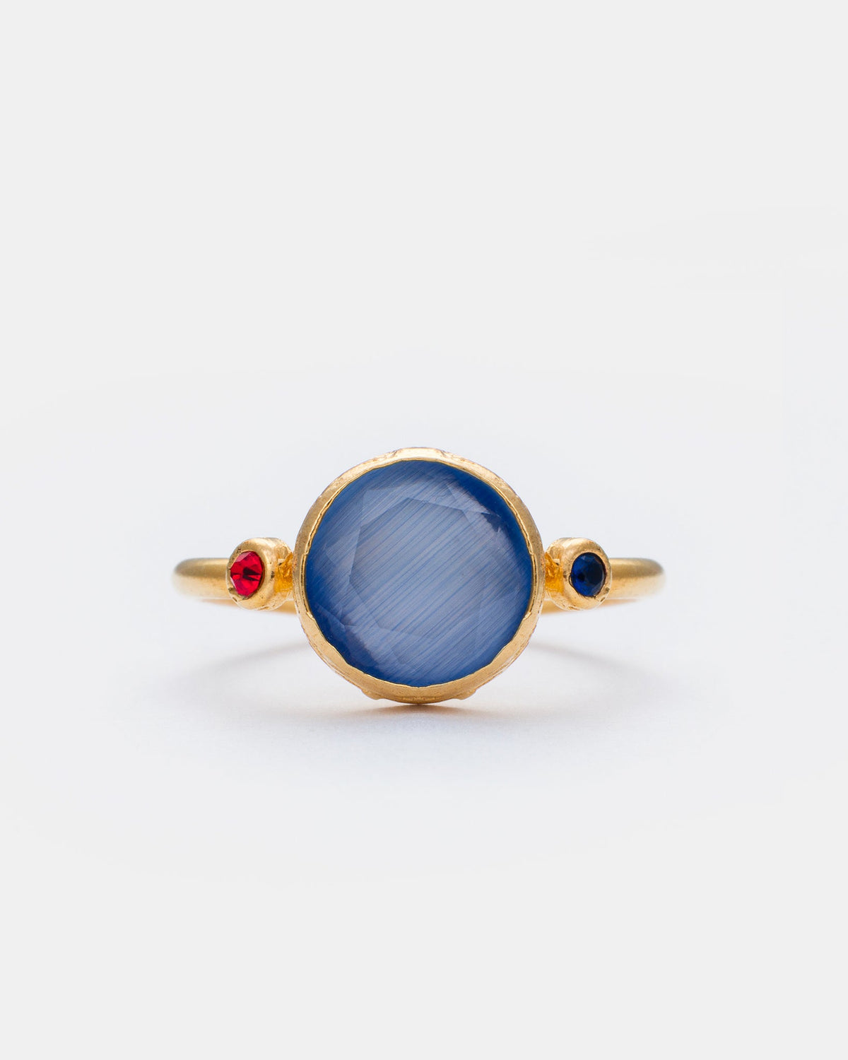 Sapphire Sky Cat's Eye adjustable ring with blue cat eye gemstone and zircon accents