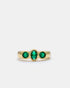 Trinity Spark adjustable gold-plated ring featuring three green zircon stones in a minimalist design