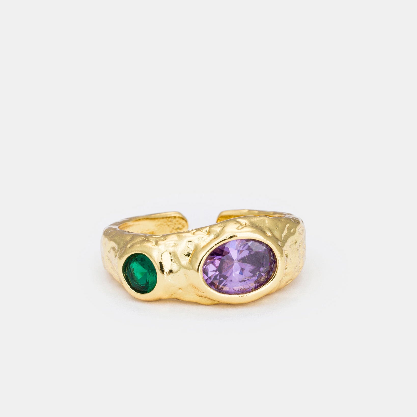 Celestial Glow adjustable gold-plated ring featuring colorful zircon stones and a textured finish