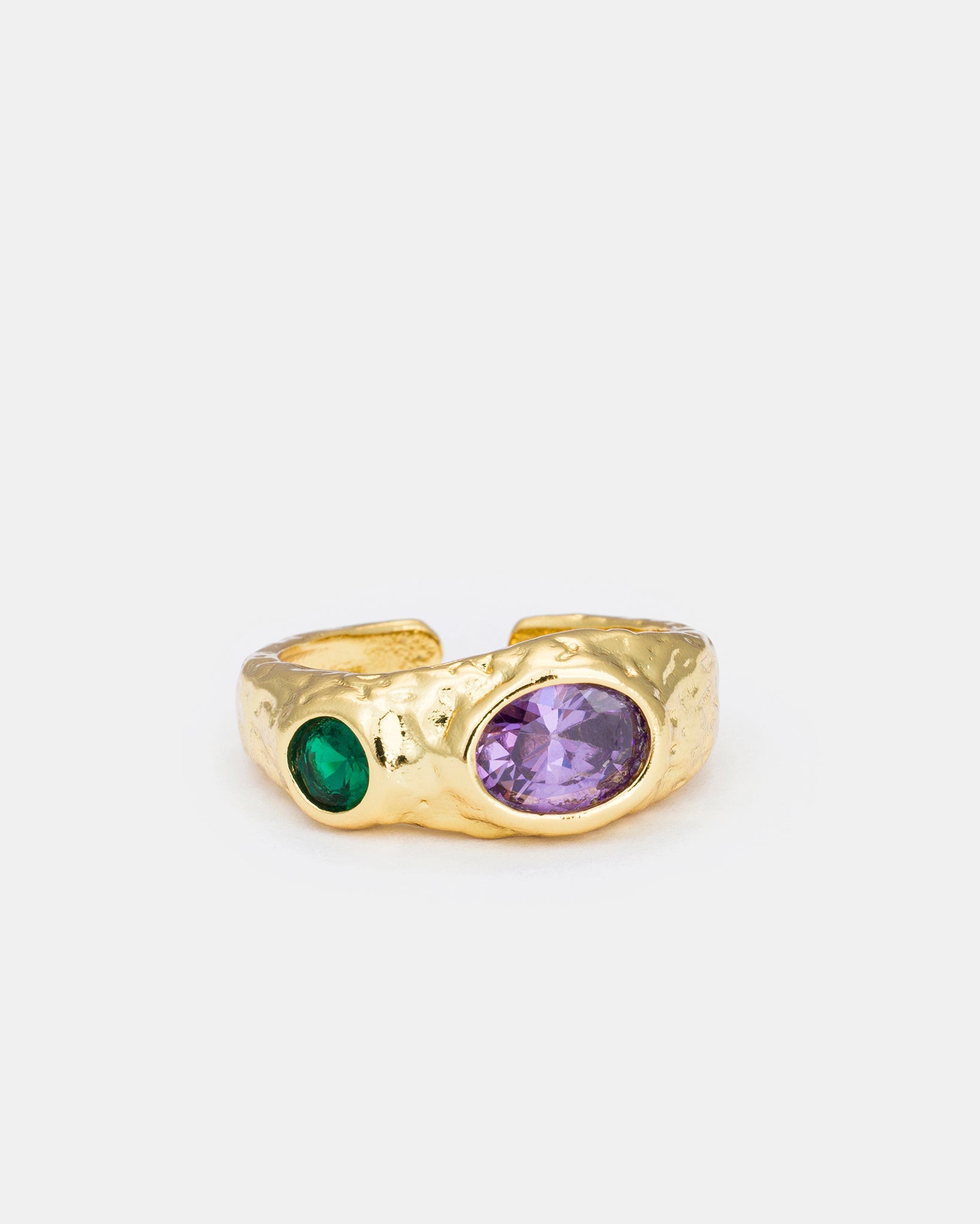 Celestial Glow adjustable gold-plated ring featuring colorful zircon stones and a textured finish