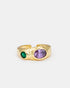 Celestial Glow adjustable gold-plated ring featuring colorful zircon stones and a textured finish