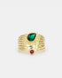 Radiant Ripple adjustable gold-plated ring featuring a green pear-shaped zircon and textured band