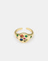 Close-up detail of Celestial Burst gold signet ring featuring multicolor zircon accents