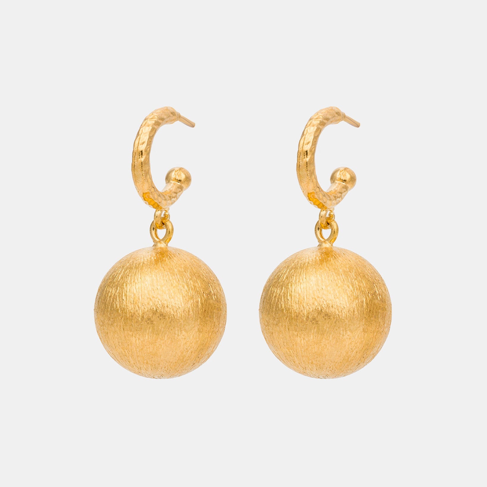 Textured gold sphere drop earrings in 18K gold plated brass